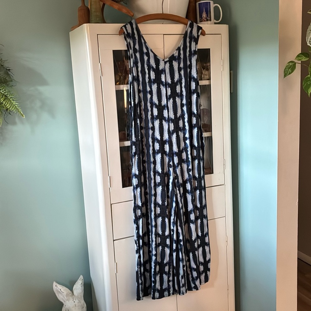 Lularoe sz M Blue and White Tie-Dye Jumpsuit pockets euc comfy!